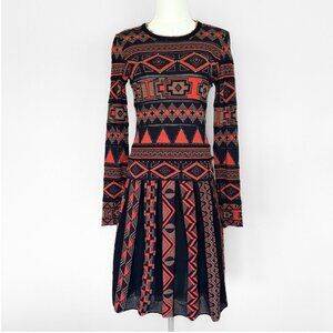 Rare Marc Cain Artsy Long Sleeve Fall Top Skirt Women XS Fringe Maximalism Studd